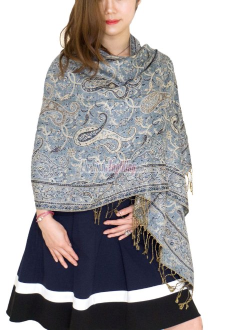 (image for) Classic Paisley Pashmina Scarf Pale Blue