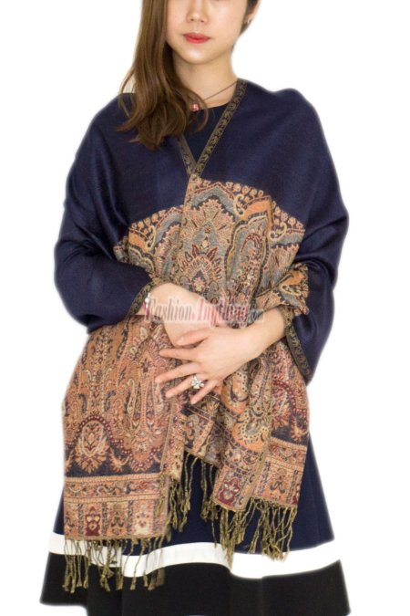 (image for) Luxury 2ply Pasiley Pashmina Navy