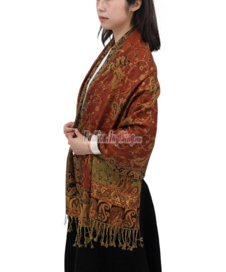 (image for) Jacquard Paisley Pashmina Rust Brown