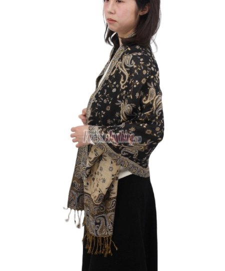 (image for) Jacquard Paisley Pashmina 2-Ply Black/Cream