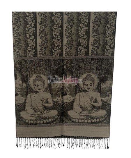 (image for) Jacquard Paisley Pashmina 2-Ply Pale Grey/Brown