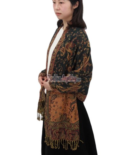 (image for) Jacquard Paisley Pashmina 2-Ply Dark Green