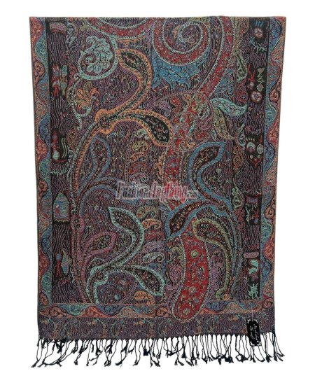 (image for) Reversible Paisley Pashmina Teal/Black Multi