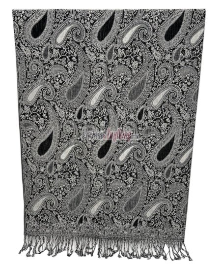 (image for) Multi Colored Paisley Pashmina Black/White