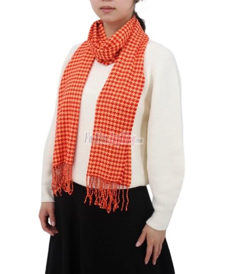 (image for) Cashmere Feel Design Scarf Orange Red