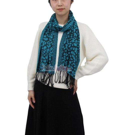 (image for) Cashmere Feel Leopard Scarf Blue