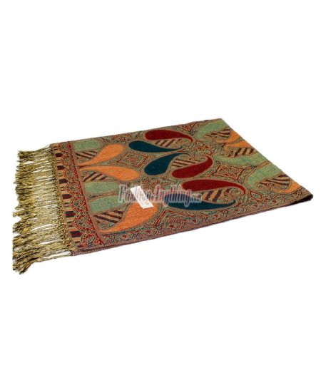 (image for) Two Tone Paisley Scarf Teal Orange