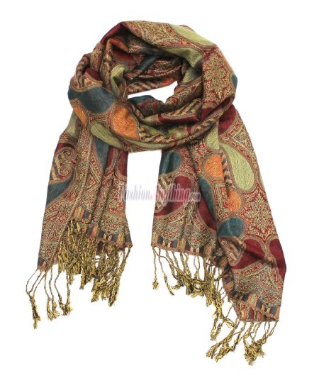 (image for) Two Tone Paisley Scarf Teal Orange
