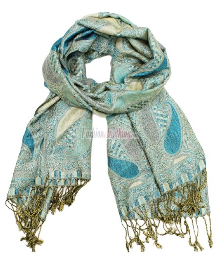 (image for) Two Tone Paisley Scarf Turquoise