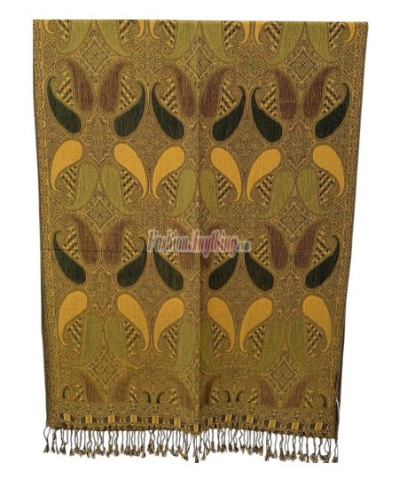 (image for) Two Tone Paisley Scarf Green Yellow