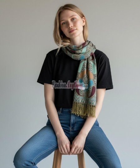 (image for) Two Tone Paisley Scarf Sea Green
