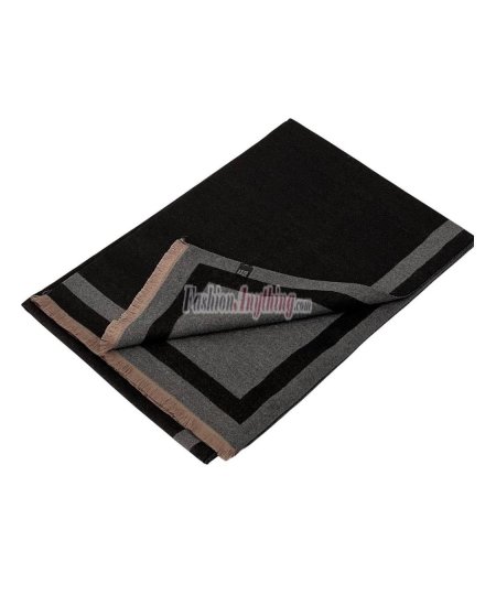 (image for) Reversible Border Cashmere Shawl Black