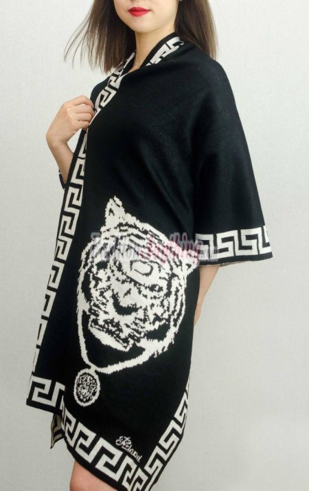 (image for) Knited Tiger Pattern Shawl Black