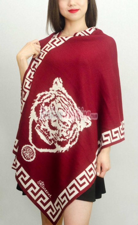 (image for) Knited Tiger Pattern Shawl Burgundy