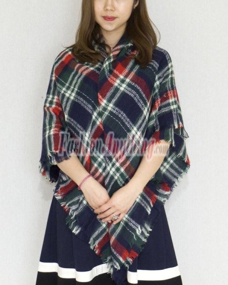 (image for) Oversized Blanket Shawls Navy/Red