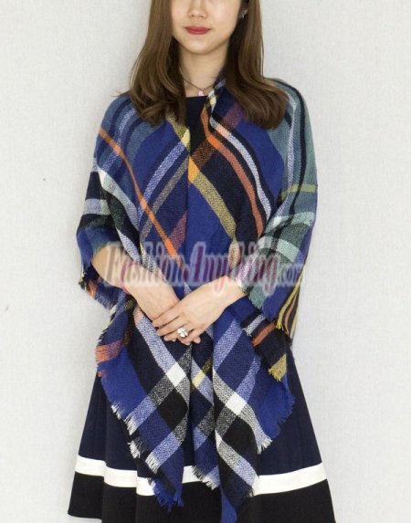 (image for) Oversized Blanket Shawls Multi Royal Blue