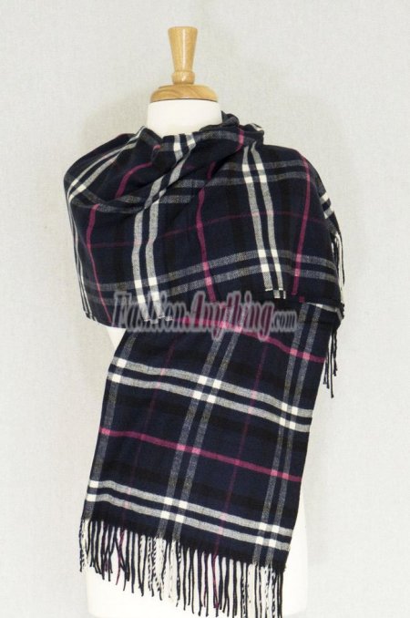 (image for) Cashmere Feel Plaid Shawl Navy / Pink