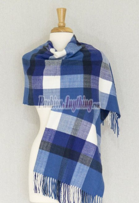 (image for) Cashmere Feel Plaid Shawl Blue