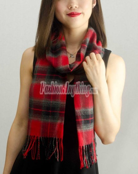 (image for) Woven Cashmere Feel Plaid Scarf Z17 Red / Grey