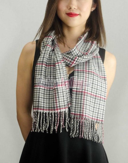 (image for) Woven Cashmere Feel Plaid Scarf Z22 Hot Pink/Black