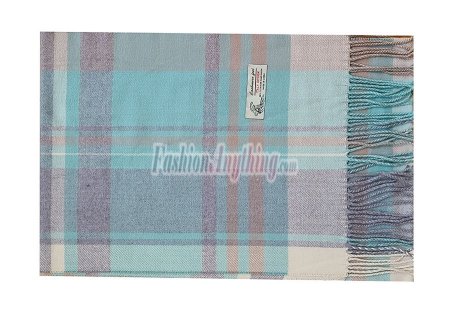 (image for) Woven Cashmere Feel Plaid Scarf Z52 Light Teal/Grey