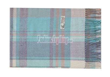 (image for) Woven Cashmere Feel Plaid Scarf Z52 Light Teal/Grey