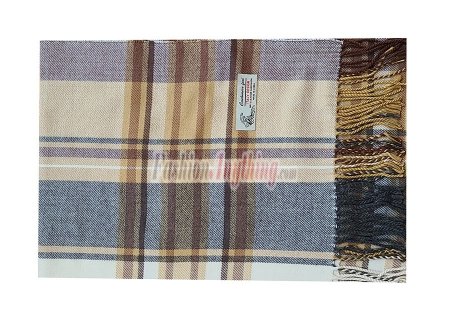 (image for) Woven Cashmere Feel Plaid Scarf Z52 Brown/Grey