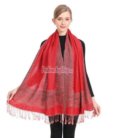 (image for) Border Patterned Pashmina label Red