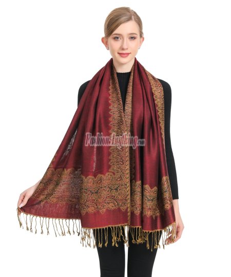 (image for) Border Patterned Pashmina Jujuba Red