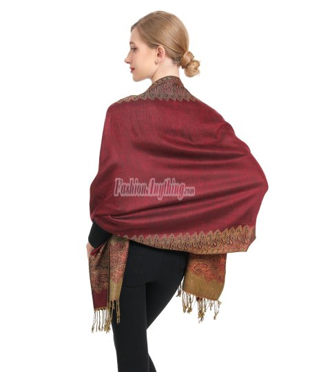 (image for) Border Patterned Pashmina Jujuba Red