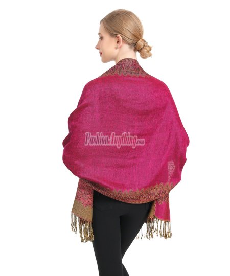 (image for) Border Patterned Pashmina Hot Pink