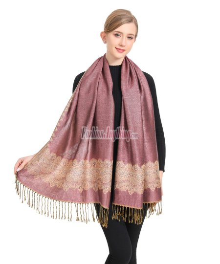 (image for) Border Patterned Pashmina label Pale Violet Red