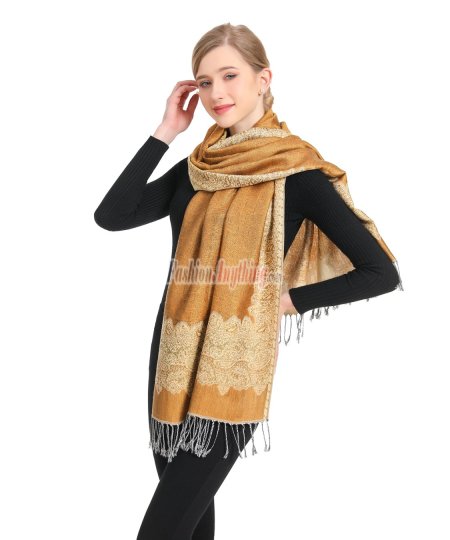 (image for) Border Patterned Pashmina Sandy Brown