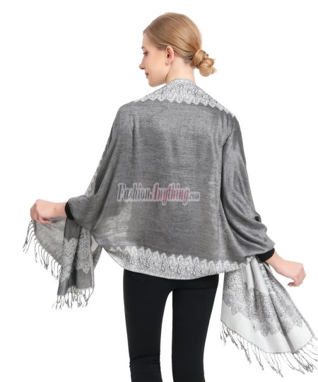 (image for) Border Patterned Pashmina Silver