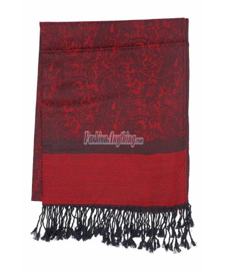 (image for) Paisley Jacquard Pashmina Black/ Burgundy