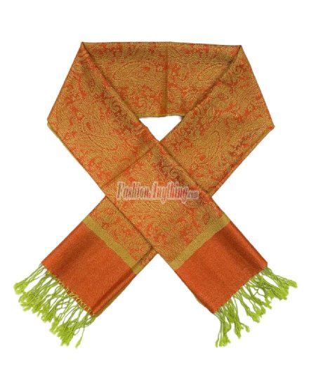 (image for) Paisley Jacquard Pashmina Orange Lime Green