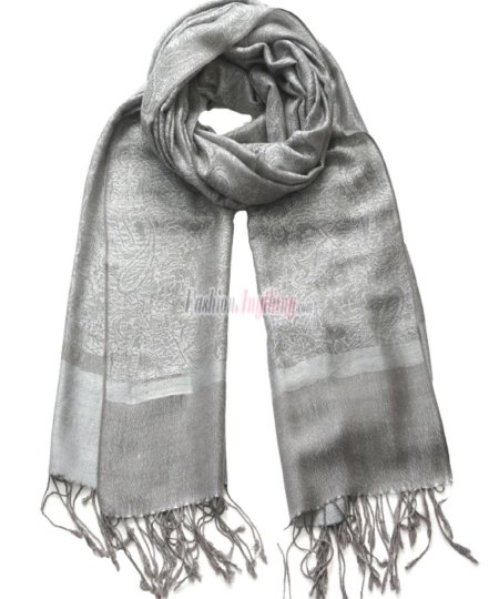 (image for) Paisley Jacquard Pashmina Grey