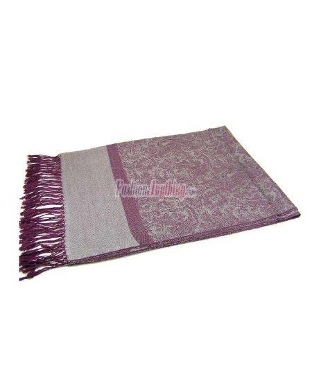 (image for) Paisley Jacquard Pashmina Plum w/ Grey
