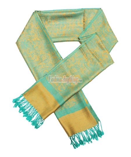 (image for) Paisley Jacquard Pashmina Gold /Green
