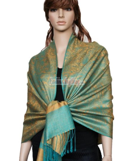 (image for) Paisley Jacquard Pashmina Gold /Green