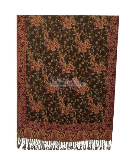 (image for) Jacquard Paisley Pashmina 2-Ply Red Olive
