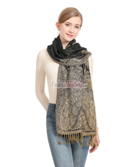 (image for) Big Paisley Thicker Pashmina Black