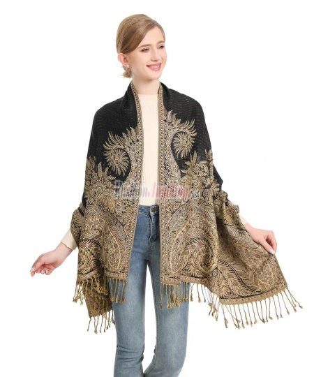 (image for) Big Paisley Thicker Pashmina Black