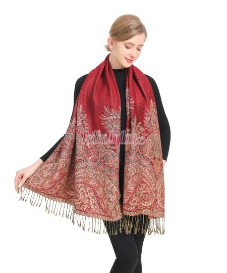 (image for) Big Paisley Thicker Pashmina Red