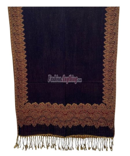 (image for) Border Patterned Pashmina Navy
