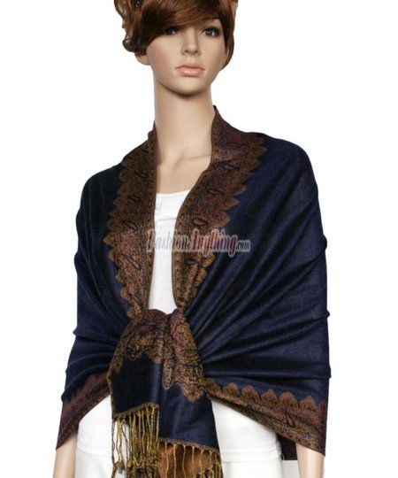 (image for) Border Patterned Pashmina Navy