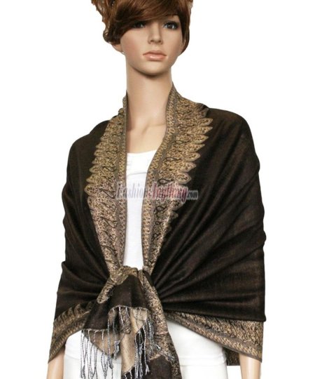 (image for) Border Patterned Pashmina Coffee