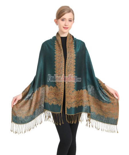 (image for) Border Patterned Pashmina Dark Green