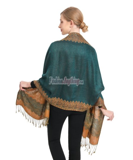 (image for) Border Patterned Pashmina Dark Green