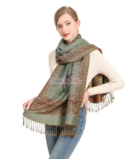 (image for) Border Patterned Pashmina Dark Sea Green